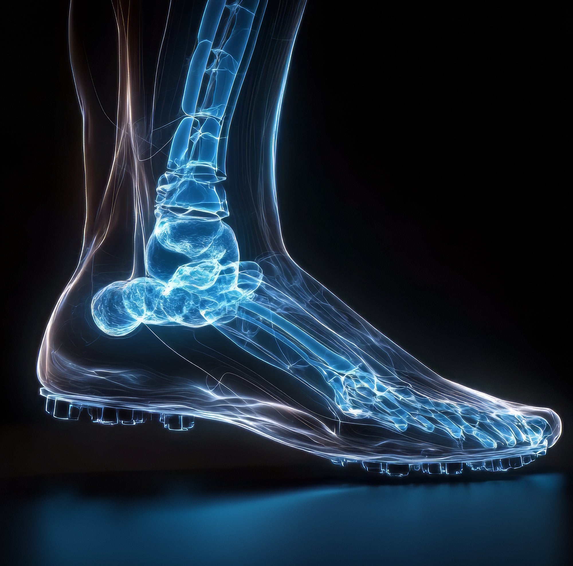 Image of foot, X-ray. Blue color.